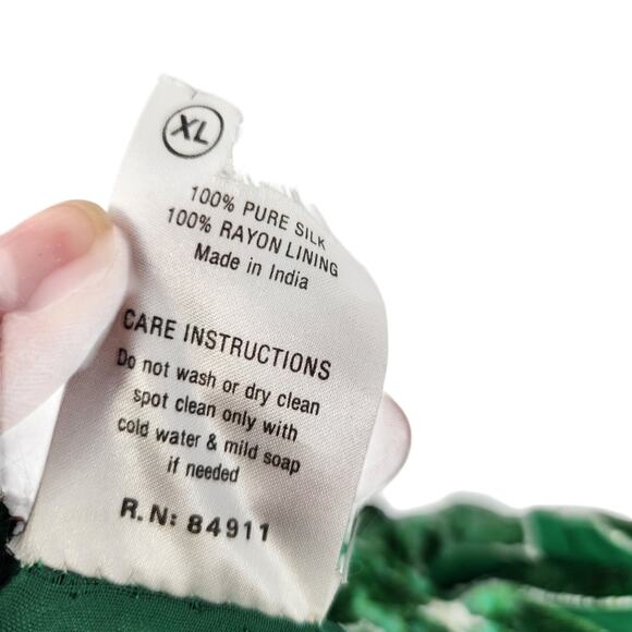 VINTAGE ANUJAN XL SILK ALL OVER BEADED FLORAL LEAF LONG SLEEVE BLOUSE - Picture 7 of 7